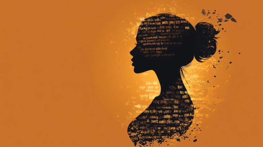 Strong Woman Silhouette Surrounded by Empowering Words