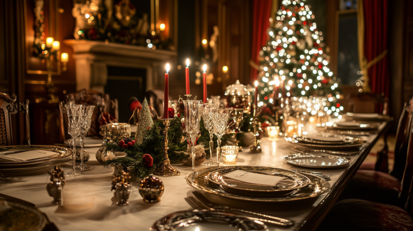 Elegant Christmas Dinner Table in a Luxuriously Decorated Room