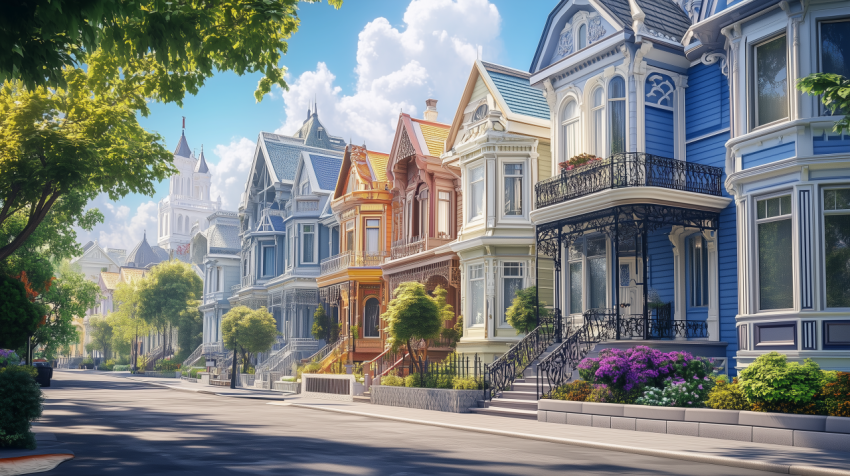 Charming Victorian Houses in a Sunny Neighborhood