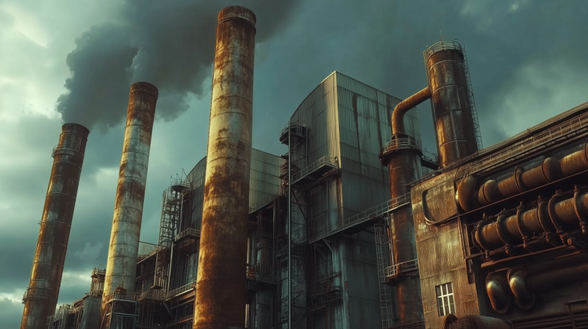 Industrial Factory with Smokestacks Emitting Pollution