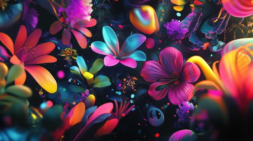 Vibrant Neon Flowers in Abstract Bloom