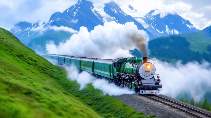 Steam Train in the Alpine Mountains