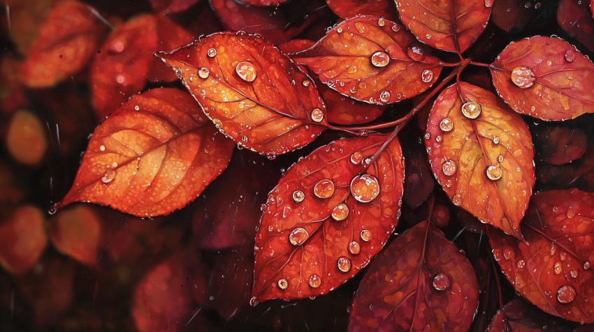 Autumn Leaves with Rain Droplets