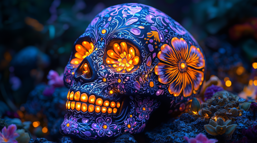 Illuminated Day of the Dead Skull