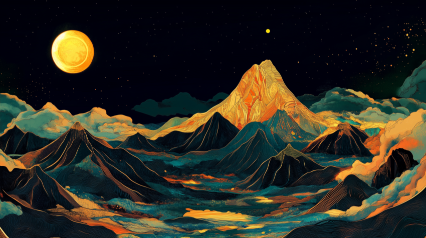 Golden Peaks Under the Night Sky