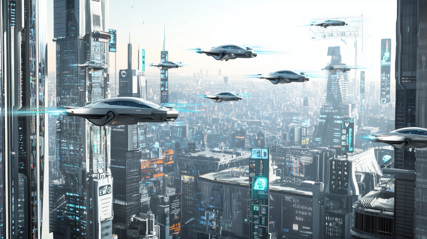 Futuristic Cityscape with Flying Cars