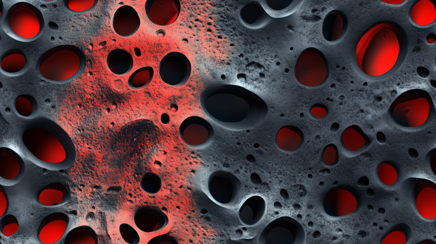 Texture Abstract Porous Surface with Red Illuminated Depths