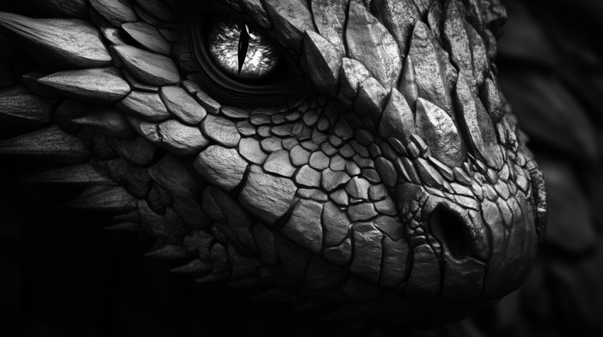 Close-Up of Dragon-Like Reptile Eye and Scales