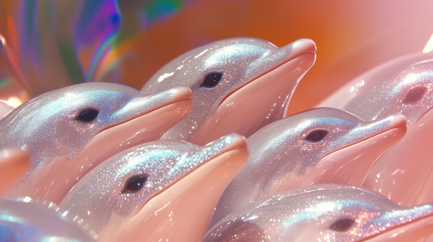 Shiny Ceramic Dolphin Figures with Iridescent Finish