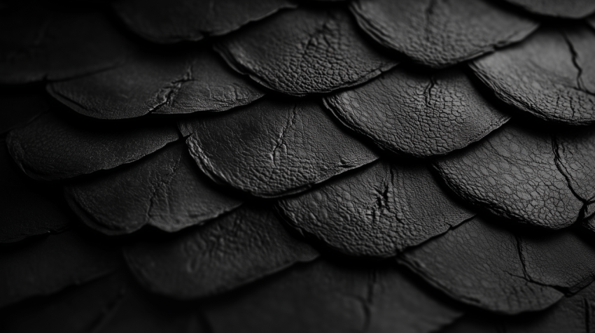 Close-up of black textured scales or overlapping leather surfaces