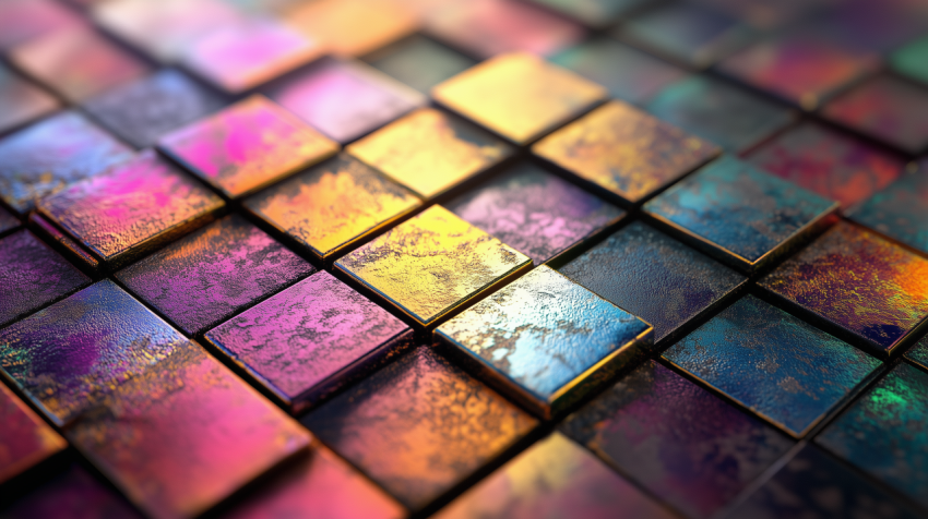 Iridescent Colorful Metallic Tiles in Geometric Pattern