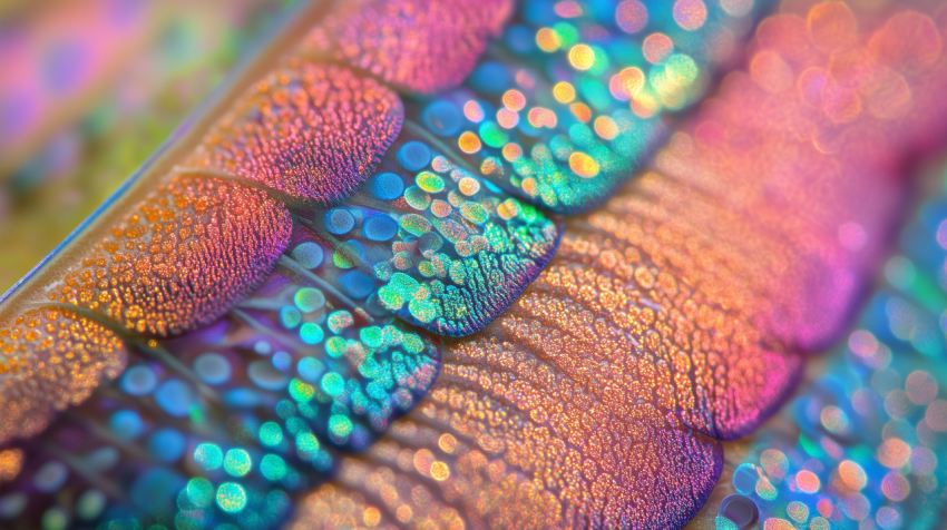 Macro Shot of Colorful Butterfly Wing Scales in Iridescent Light