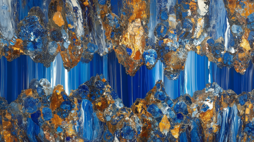 Abstract Blue and Gold Geode Texture with Metallic Accents