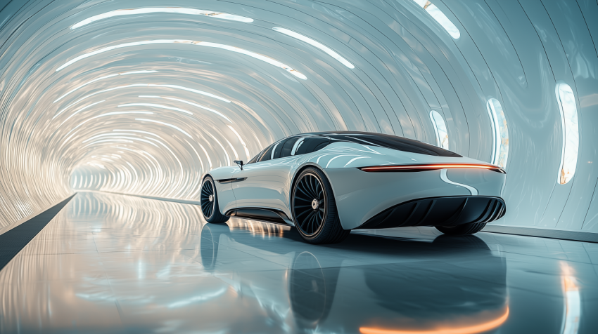 Futuristic Sports Car in a High-Tech Tunnel