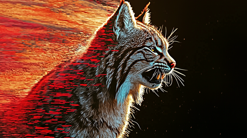 Digital Wildcat with Fiery Motion Trail