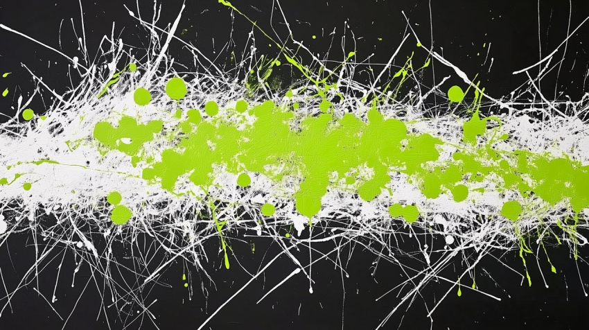 Abstract Green and White Splatter on Black