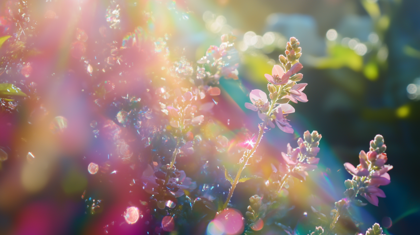 Soft Focus Floral Bloom with Sunlight and Rainbow Bokeh