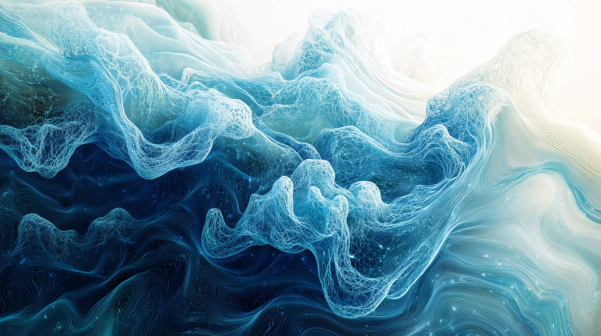 Abstract Flowing Neural Network in Blue and White Gradient