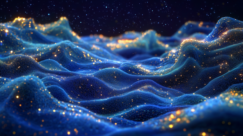 Abstract digital waves with glowing particles