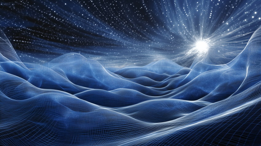 Digital landscape with bright light burst