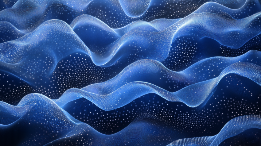 Abstract blue waves with particles background