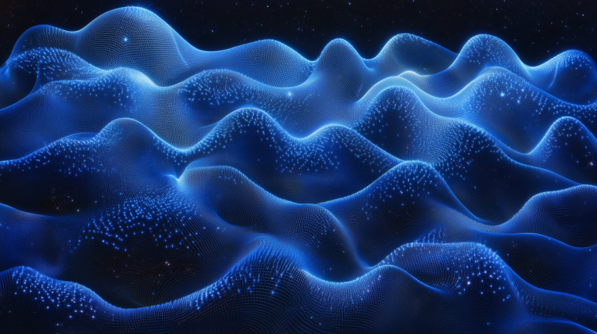 Blue digital waves with glowing particles