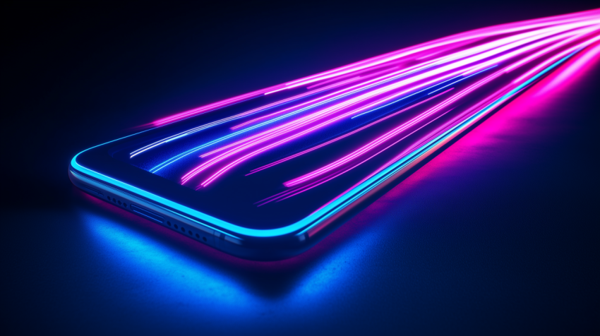 Smartphone with neon light trails