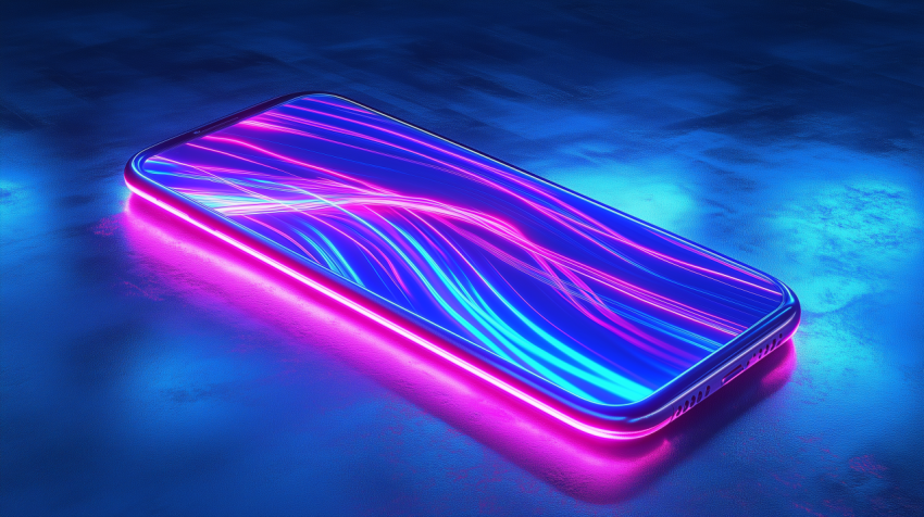 Smartphone with neon swirl lights