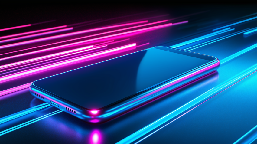 Smartphone with neon speed trails