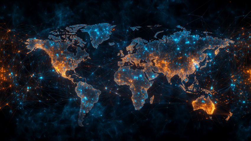 World map with digital network connections