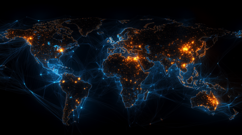 World map with glowing digital connections