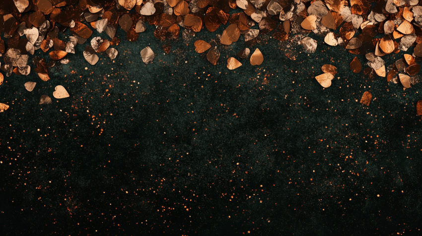 Copper Heart Confetti on Dark Background