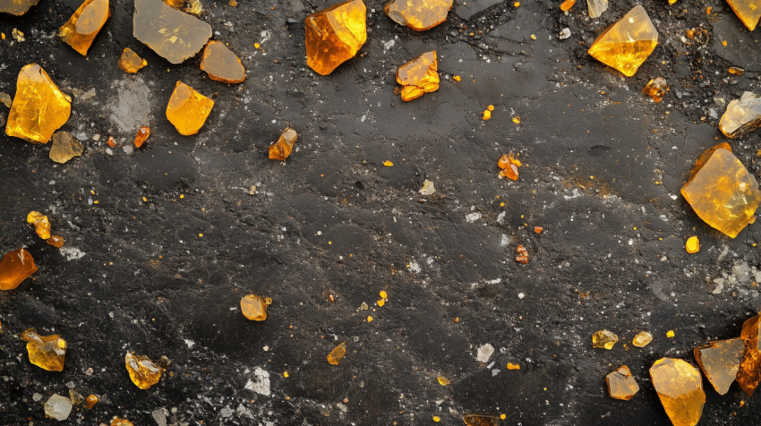 Golden Amber Stones on Dark Surface Background