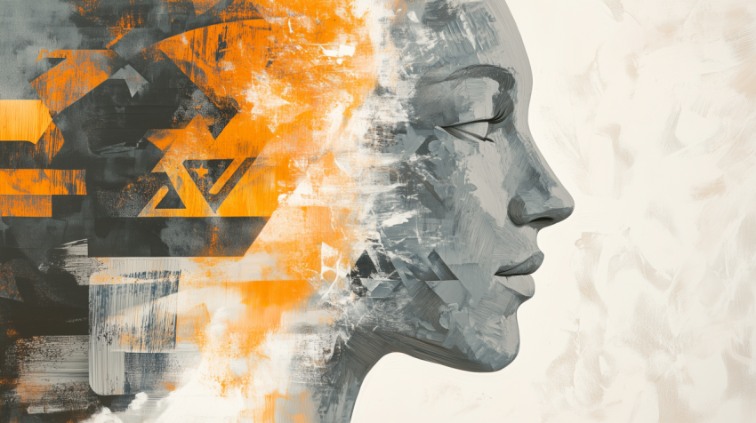 Abstract Profile with Orange and Gray Geometric Brushstrokes