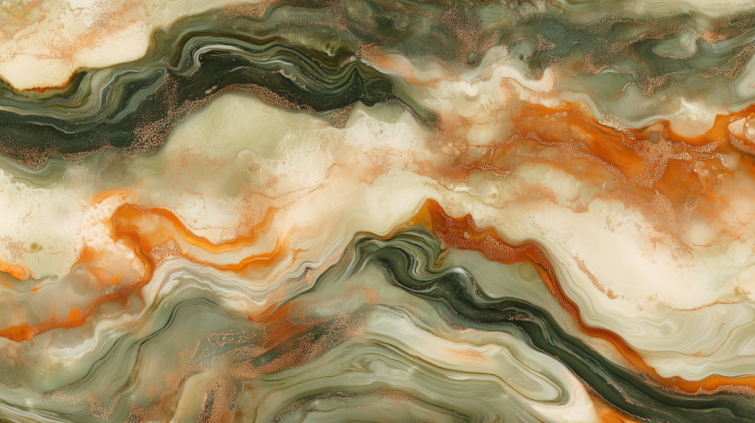 Earthy Marble Abstract Texture in Green and Orange