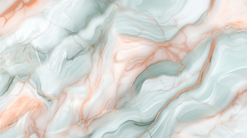 Soft Mint and Peach Marble Texture with Gold Veins