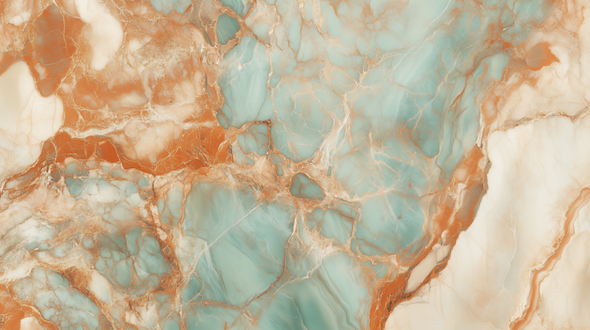 Turquoise and Orange Marble Texture with Gold Veins