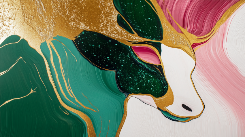 Abstract Artistic Deer with Green, Gold, and Pink Accents