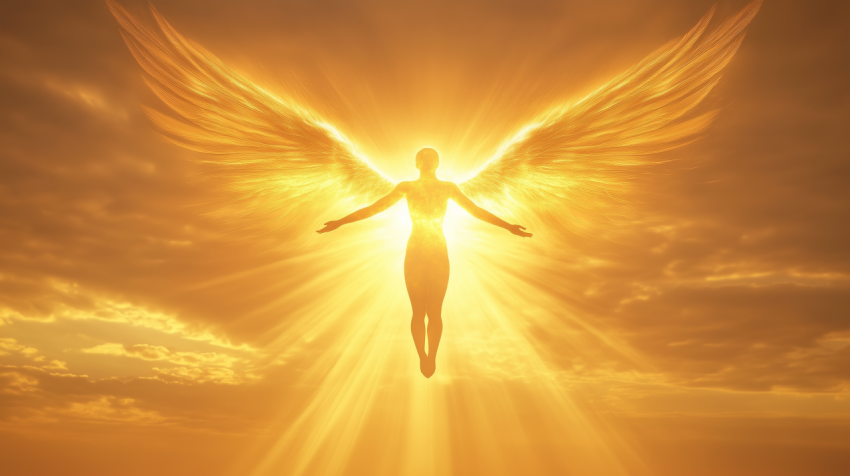 Glowing Angel Silhouette with Golden Wings