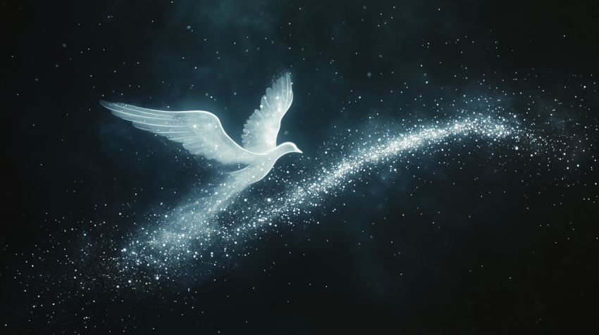 White Dove Flying Through Starry Night Sky