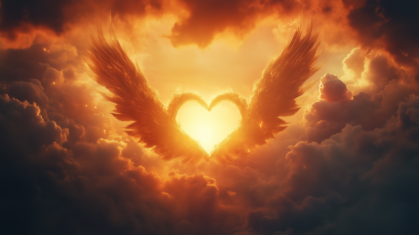 Heart-Shaped Wings in Fiery Sky