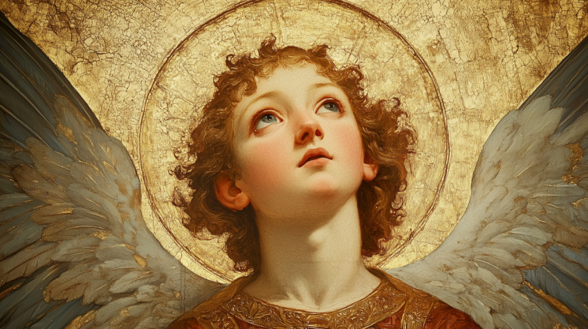 Renaissance Angel with Golden Halo Looking Upward