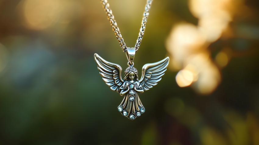 Elegant Angel Pendant Necklace with Gemstones