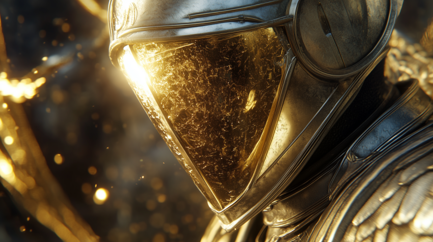 Golden Armored Warrior Helmet Close-Up