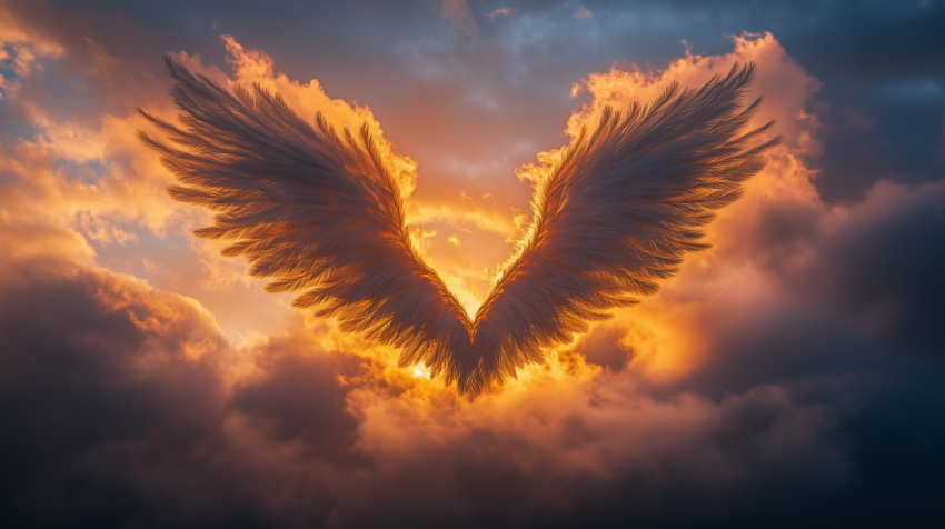 Majestic Angel Wings in Sunset Sky