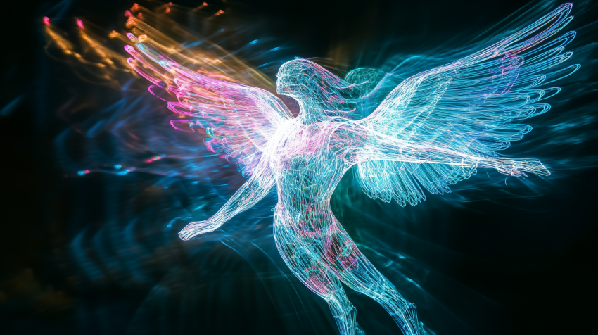 Neon Angel with Glowing Wings