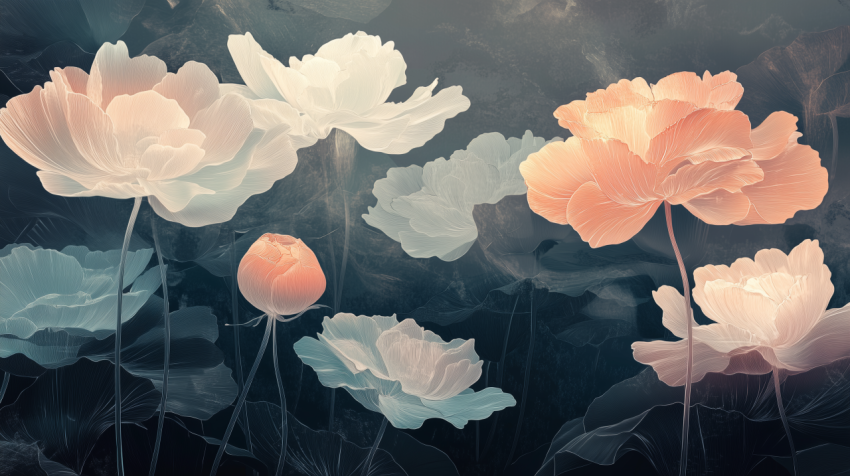 Delicate Pastel Flowers on Dark Background