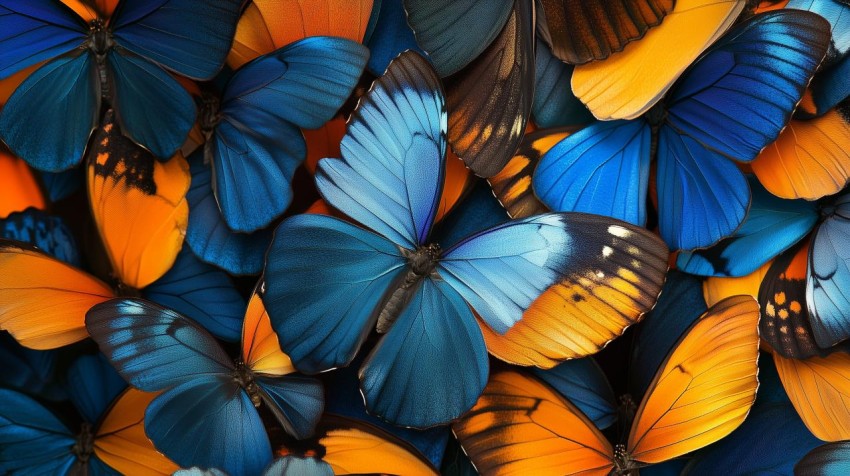 Vibrant Blue and Orange Butterflies Cluster