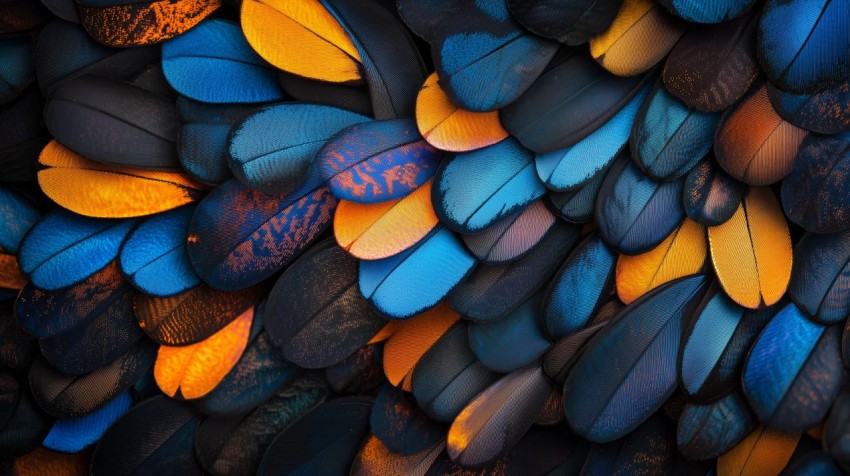 Close-Up of Vibrant Blue and Orange Feathers