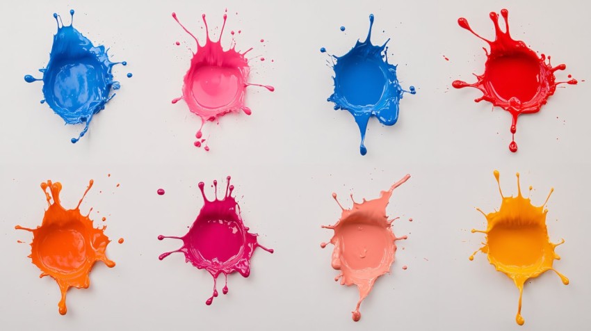 Colorful Paint Splashes Set on White Background